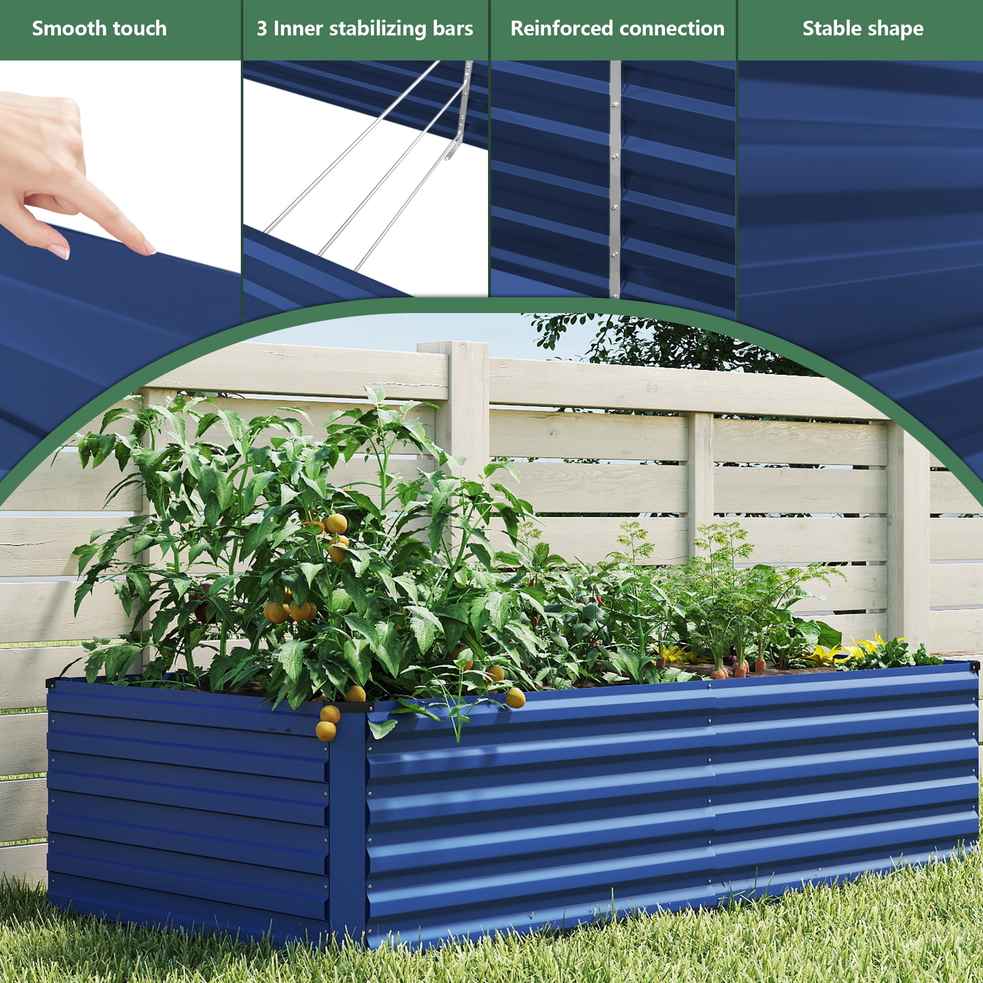 FOOWIN 2 Pack 6x3x2ft Outdoor Metal Raised Garden Bed,Planter Box for Vegetables,Flowers,Herbs w/269 Gallon Capacity, Blue