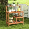 thumbnail image 2 of Gymax Outdoor Potting Bench Table w/Open Shelves Teak Oil Finish Gardening Workstation, 2 of 10