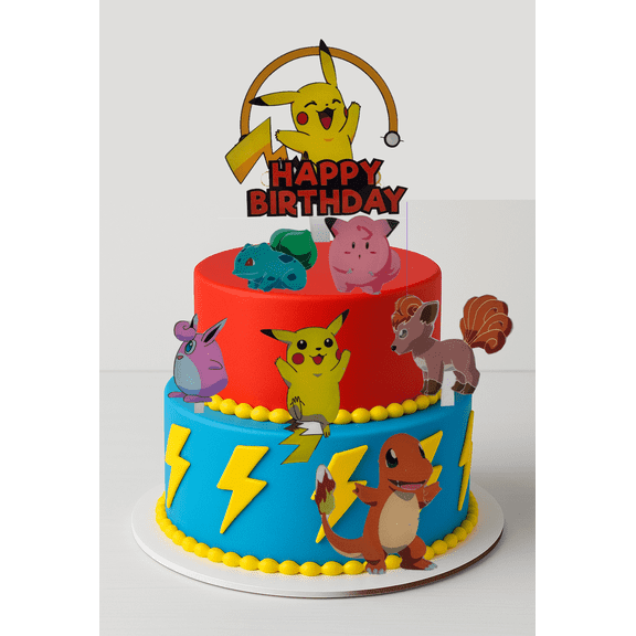 7-Piece Monster Battle Acrylic Cake Topper and Cupcake Decorations Set – Vibrant Character Cake Decorating Kit for Poke Themed Birthday Party