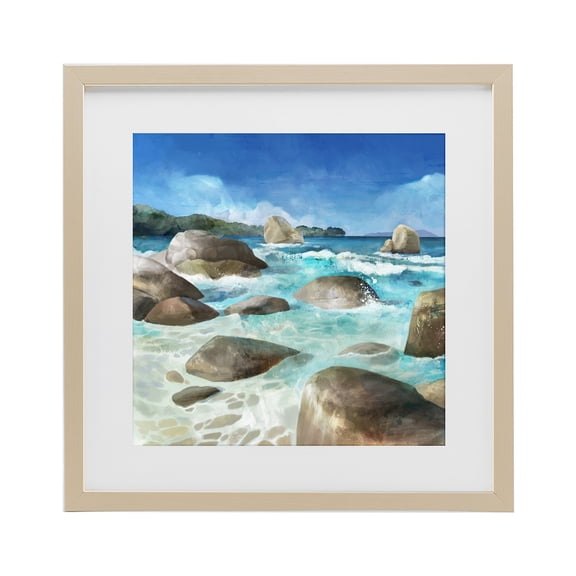 Stupell Industries Tropical Low Tide Rocks on Shore Birch Framed Print Under Glass, 13 x 13, by Mauro Devereaux