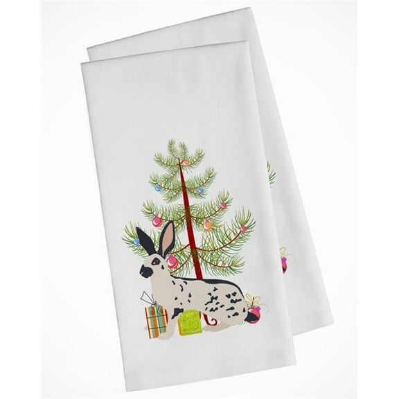 English Spot Rabbit Christmas White Kitchen Towel - Set of 2