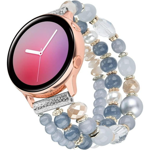 Compatible with Samsung Galaxy Watch 6 5 4 40mm 44mm Bands/Active 2 40mm 44mm/Watch 4 Classic 42mm 46mm Band Women, 20mm Handmade Elastic Beaded Bracelet Replacement for Galaxy Watch 5 Pro 45mm Gray