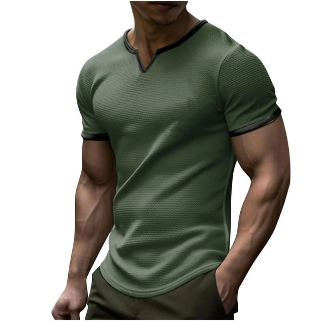 CHGBMOK T-Shirts pour Homme Manches Courtes Col en V Blouses Tailles M-3TG