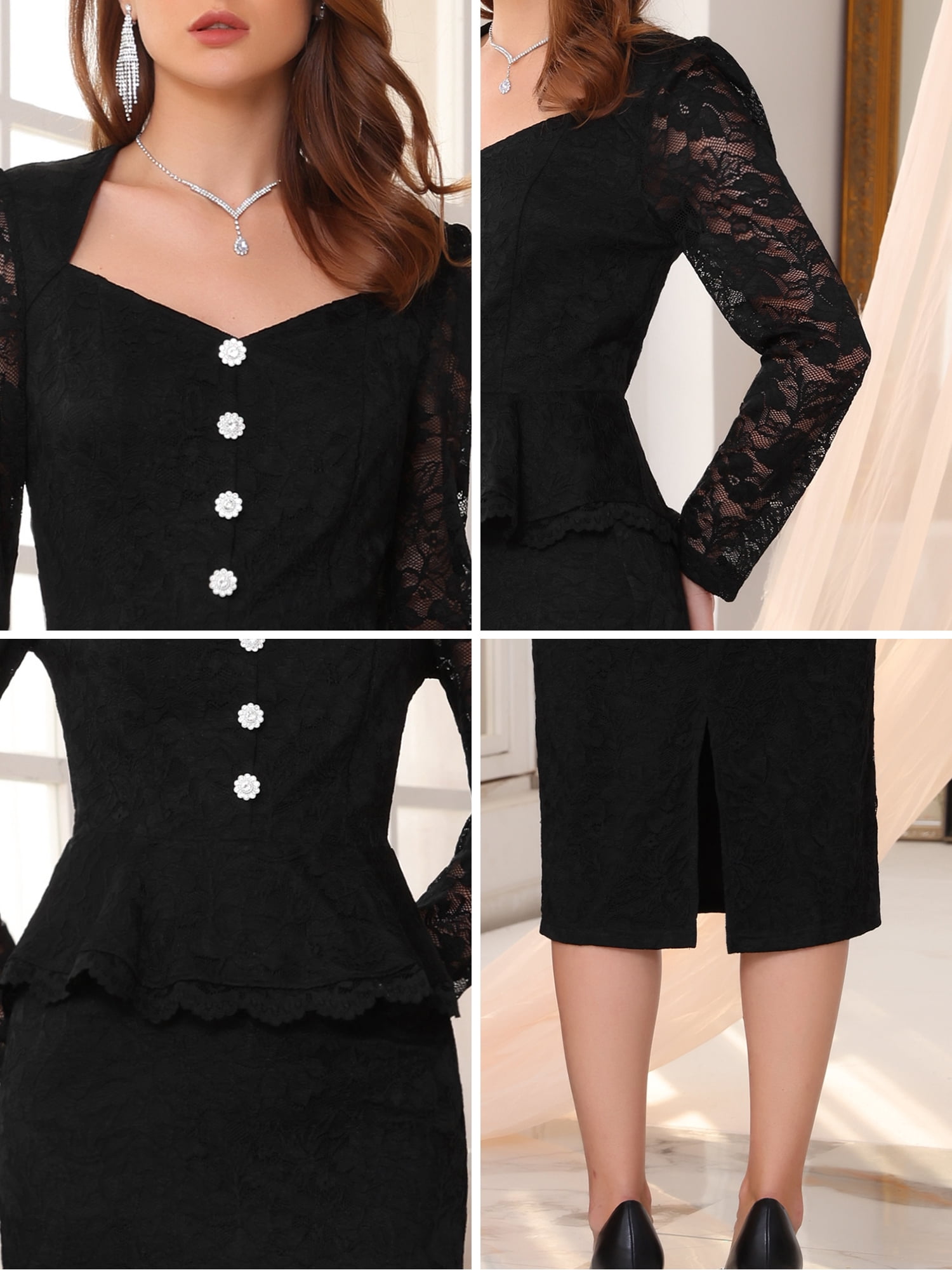 DARING DIVA 2Pcs Women's Outfits Peplum Top Wedding Cocktail Skirt Set L Black