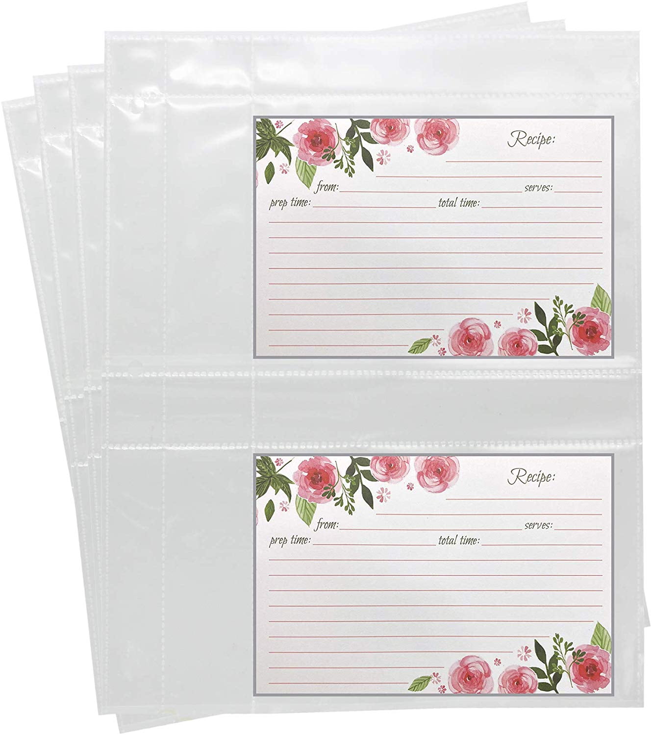 MaxGear Recipe Card Protectors 4 x 6 inch Pockets 60 Pack Left Side Loading Recipe Card Sleeves Recipe Card Page Protectors Recipe Card Holder 2 Pocket Photo Sleeves for 3 Ring Binder 