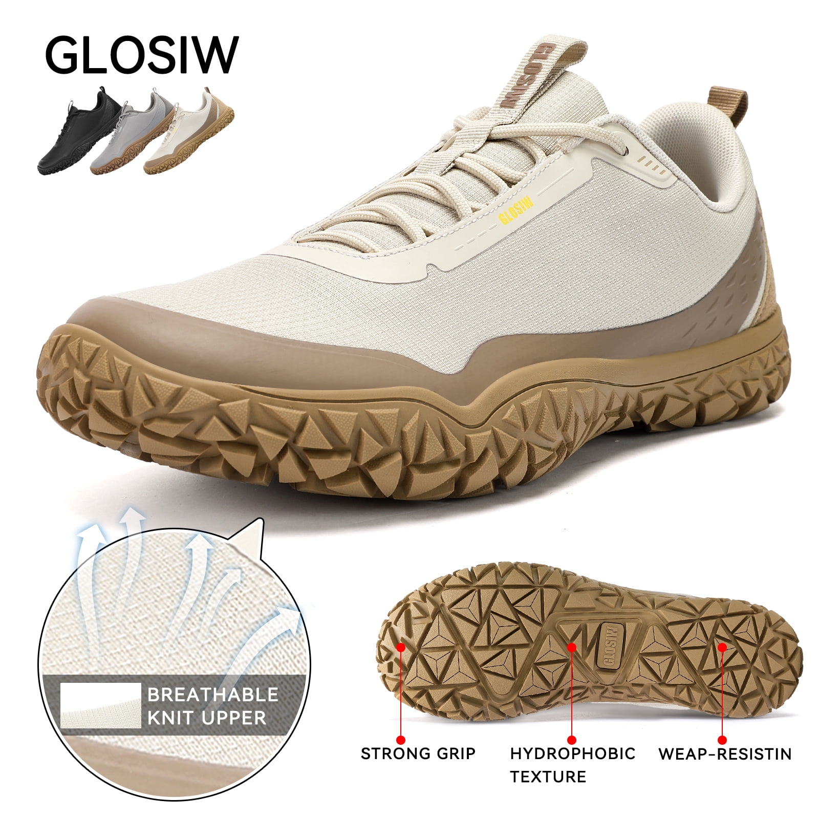 GLOSIW men Sneakers,Wide Toe Box Shoes men Zero Drop Barefoot Shoe Men Trail Running Shoe Non-Slip Lightweight Walking Hiking Shoes Cross-training