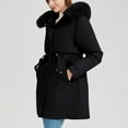 thumbnail image 5 of XPMWRP Women's Thicken Solid Color Coat Faux Fur Hood Fleece Lined Parka Full Zip Winter Warm Adjustable Waist Jacket with Detachable Long Sleeve Black XXXL, 5 of 8