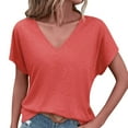 thumbnail image 2 of Lixiuxyad Women's T Shirts Short Sleeve V Neck Summer Tops Casual Loose Basic Solid Batwing Sleeve Tee Shirts Trendy Flowy,Red M, 2 of 6