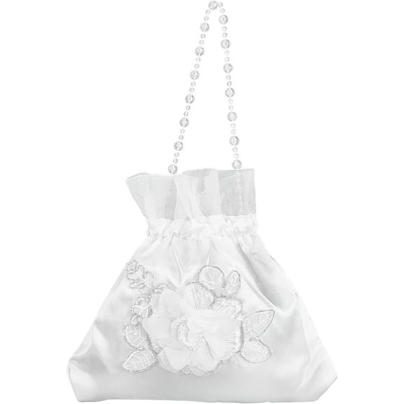 1pc Wedding Bride Handbag Rose Satin Bridal Wedding Money Bag White Rose Embroidery Silk Drawstring Bag with Pearl for Dollar Dance Bridal Purse Wedding Favor Party