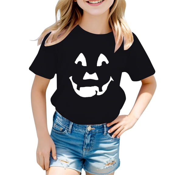 XEGLSBU Halloween T Shirts Little Girls and Boys Cute Pumpkin Printrd Tops Short Sleeve Shirt for Kids Halloween Party Wear Black Size 12-13 Years