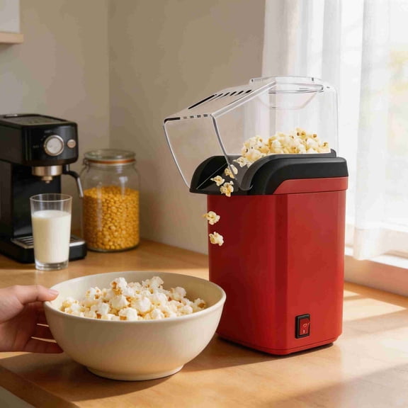Mini Electric Popcorn Machine,Portable Oil-Free Hot Air Popper Popcorn Make with Butter Melting Tray for Parties Red