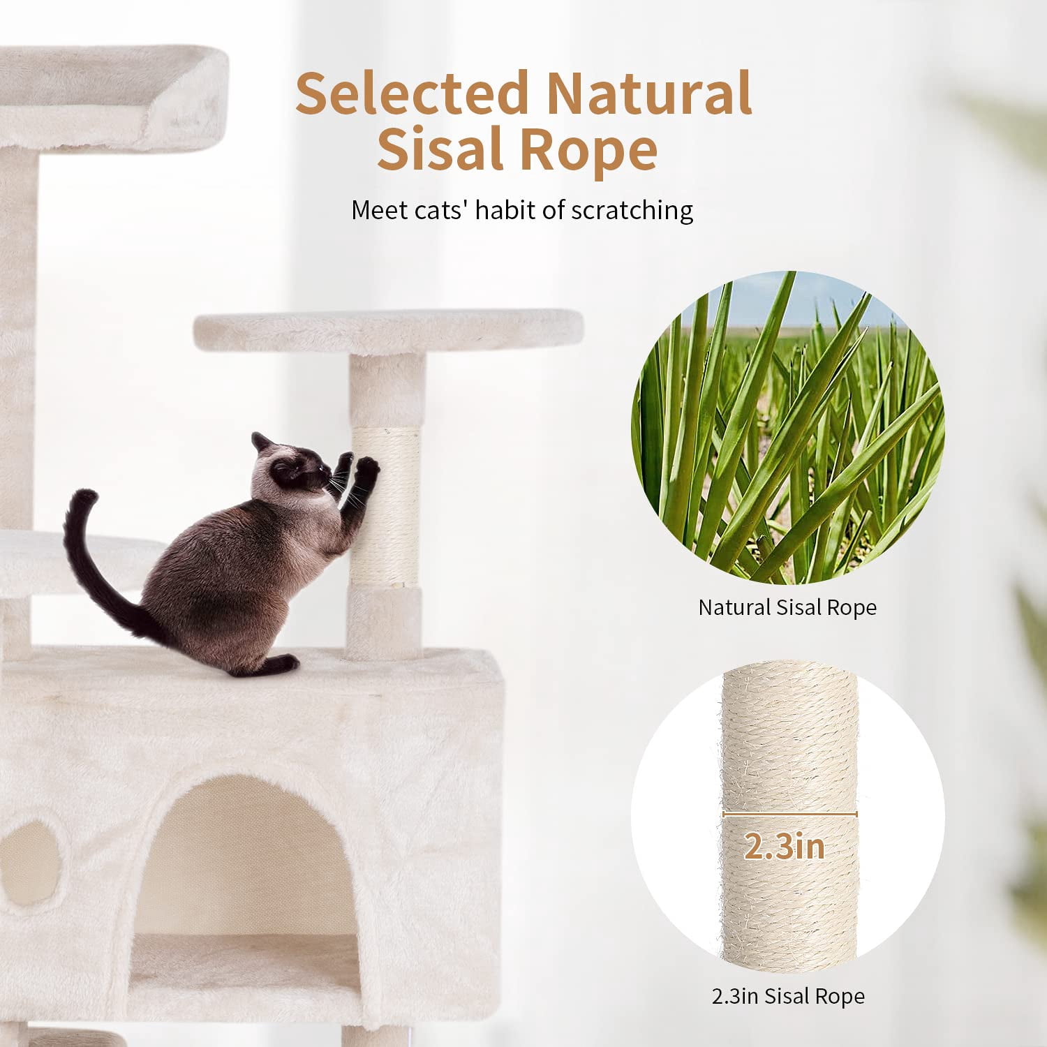 YRLLENSDAN 54 inch Tall Cat Tree Tower for Indoor Cats, Large Cat Tower with Scratching Post, Cat Climbing Tower with Cat Tree House, Sturdy Cat Condo, Beige