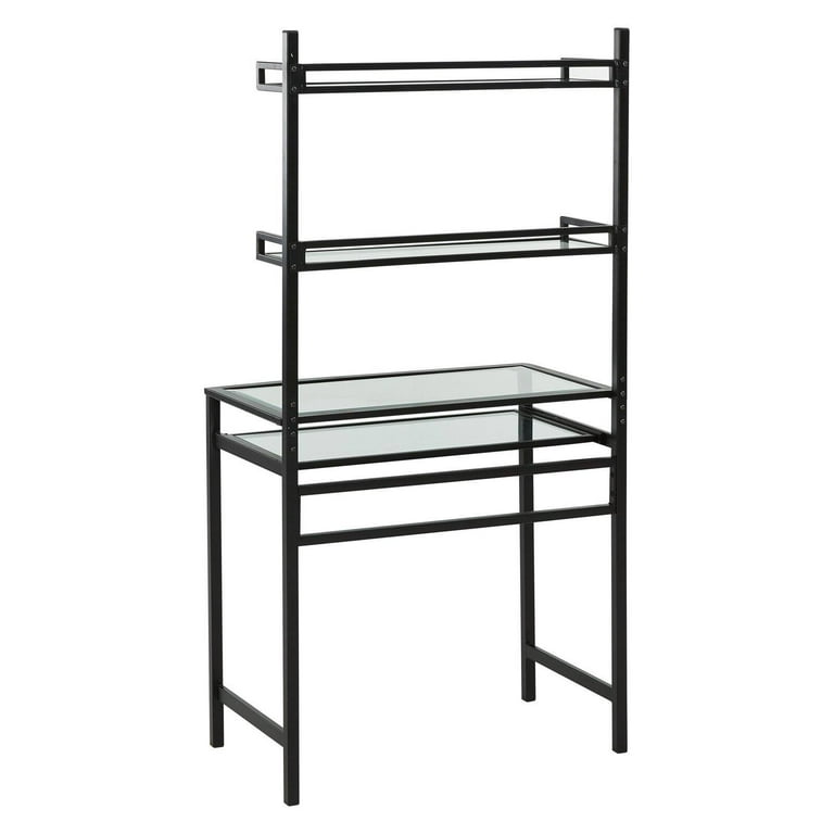 Southern Enterprises Brax Metal Glass Small Space Desk with Hutch Black