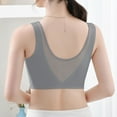 thumbnail image 4 of Gymayou Women Thin Breathable Seamless Wireless Bra V Mesh Beauty Back Fixed Molded Cup Vest Style Lingerie Sleep Bras Grey L, 4 of 9