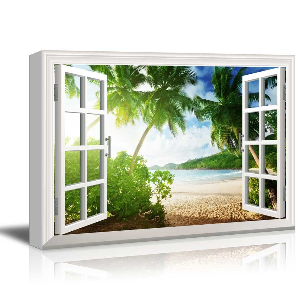 Wall26 Window Frame Style Wall Decor - Sunset on The Tropical Beach ...