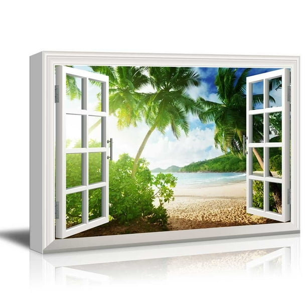 Wall26 Window Frame Style Wall Decor Sunset on The Tropical Beach