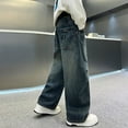 thumbnail image 4 of CAICJ98 Boy Baggy Jeans Casual Straight Wide Leg Jeans Kids Elastic Waist Loose Denim Pants with Pockets Jeans for Boys (Blue,13-14 Years), 4 of 7