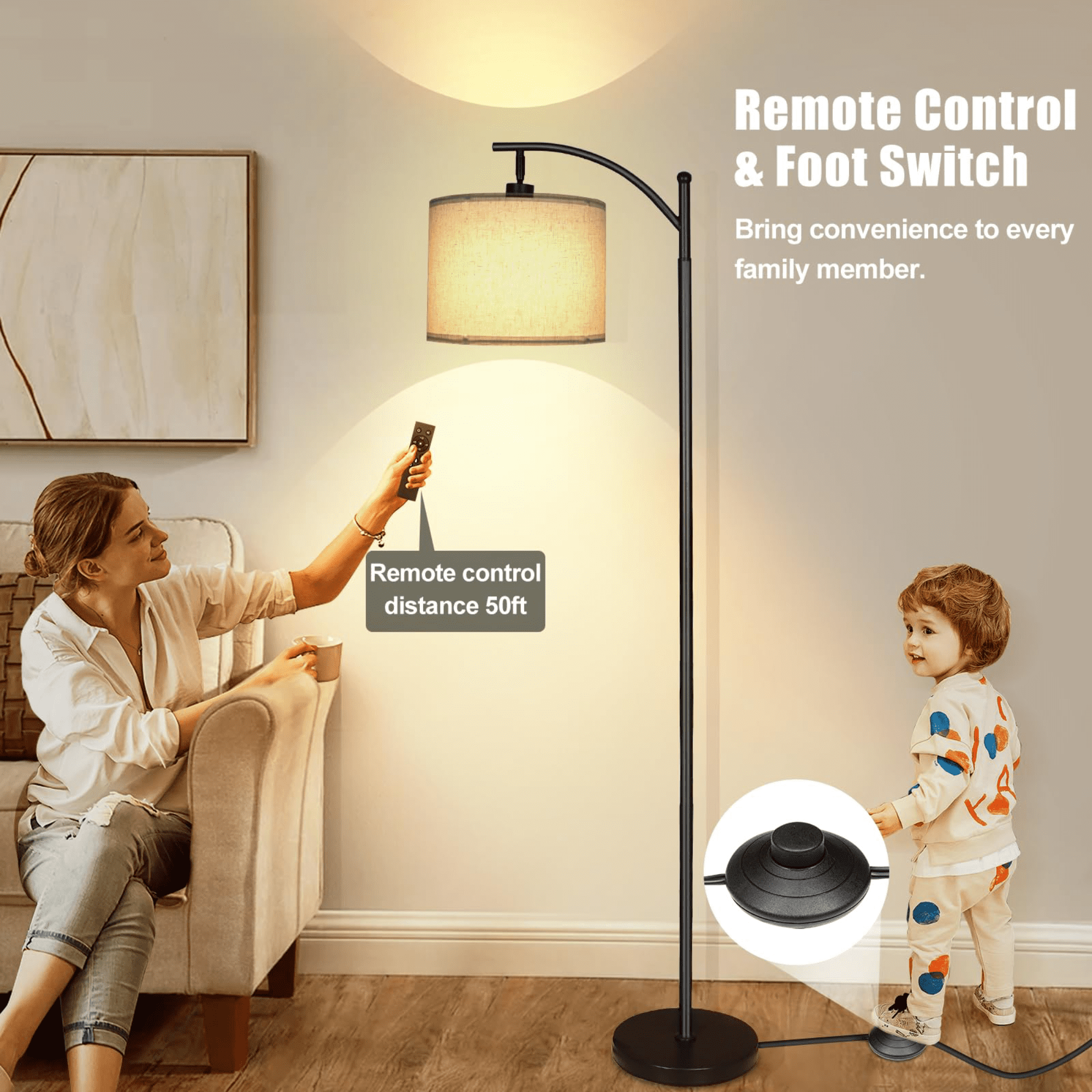 HadinEEon Floor Lamp, Standing Lamp Tall with Remote Control for Living Room, Bedroom, Office