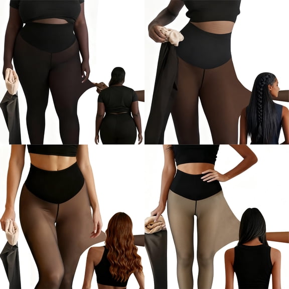 qucoqpe Tights for Women Fleece Lined Sheer Black Tights Fall Winter Seamless Tummy Control Yoga Leggings Women
