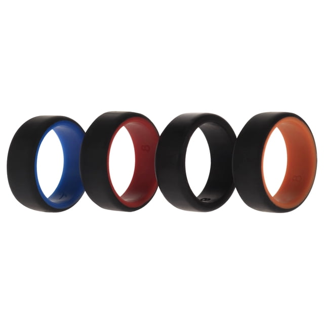 Juego de anillos de boda de silicona de 2 capas biselados de 8 mm - Negro por ROQ para hombres - Anillo de 4 x 8 mm