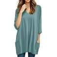 thumbnail image 4 of DENGDENG Women's Tunics Plus Size Summer 3/4 Sleeve V Neck Long Shirts for Leggings Casual Tees Holiday Comfy Blouses Turquoise S, 4 of 7