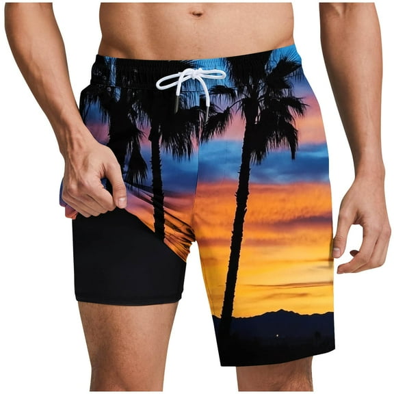 Mens Swim Trunks with Compression Liner Bathing Suit 7 Inch Inseam Quick Drying Board Shorts Swimwear