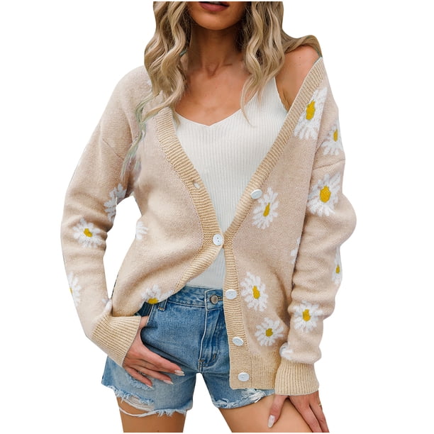 Cárdigan para mujer, cárdigan con frente abierto, suéteres, parte superior de moda, prendas de vestir, abrigo de manga larga, abrigo de margaritas Odeerbi ODB-5