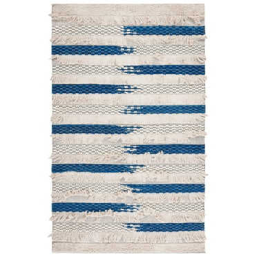 SAFAVIEH Natura Proinsias Striped Cotton Area Rug, Beige/Navy, 5' x 8'