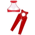 thumbnail image 4 of Doomiva Women's Solid Color PVC Leather Leggings Set Backless Halter Cami Top Crotchless Underwear Red 3XL, 4 of 5