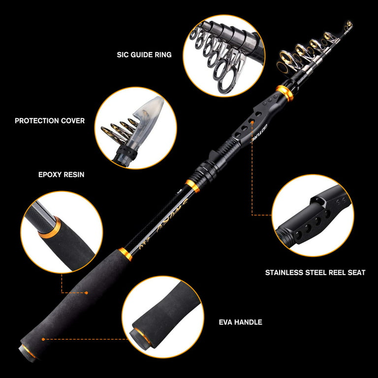 Goture Telescoping Fishing Rods Portable Travel Fishing Pole Collapsible Carbon Fiber Ultra Light for Trout, Bass,Freshwater Saltwater, Adult Unisex