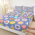 thumbnail image 3 of Homewish Multicolor Daisy Queen Sheet Sets,Cartoon Flower Floral Flat Sheet,Geometric Polka Dots Queen Fitted Sheet For Teens,Microfiber Bedroom Decor,4-Piece, 3 of 7