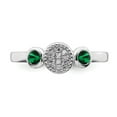 thumbnail image 4 of 925 Sterling Silver Stackable Expressions Dbl Round Cr. Emerald & Dia. Ring Size: 5; for Adults and Teens; for Women and Men, 4 of 5