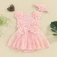 thumbnail image 2 of ZQUUVOU Baby Girls Sleeveless Dress Romper Floar Bow Romper Tutu Skirt with Headband Birthday Party Soft Princess Romper Dress Pink, 2 of 7