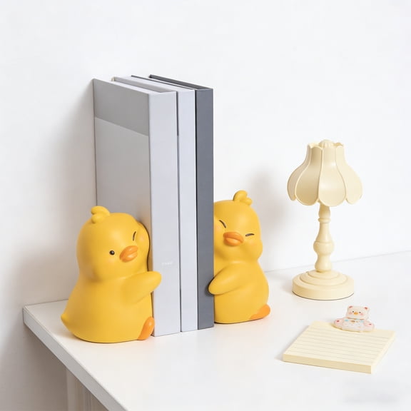 Cute Duck Bookends,Resin Book Holders for Shelves in Home Office Rooms Desk Bookshelf,Cartoon Animal Book Ends for Heavy Books, Unique Gift