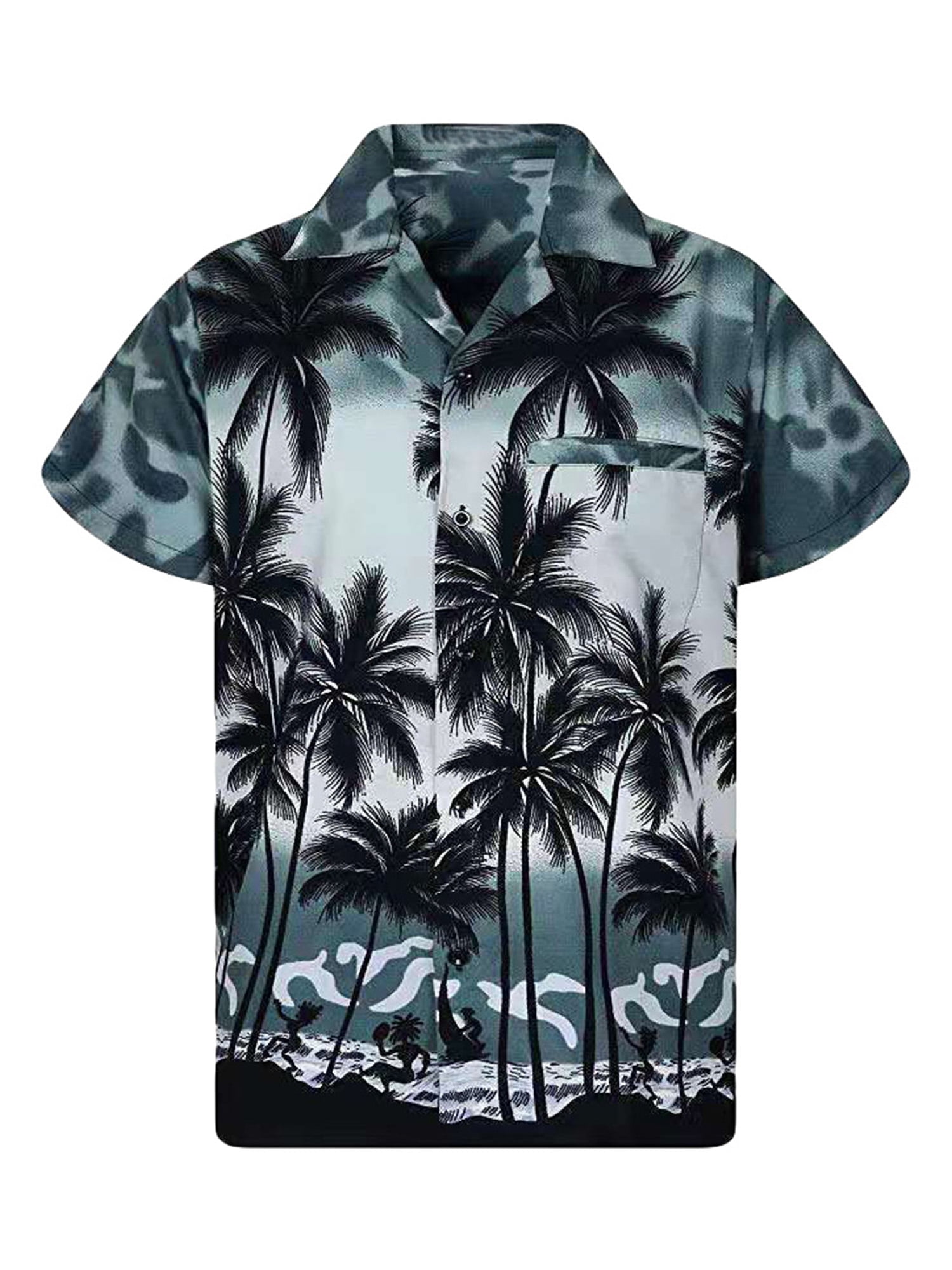 U.mslady Mens Beach Button Down Hawaiian Shorts Sleeve Shirt
