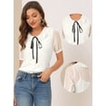 thumbnail image 2 of Blusa Informal Allegra K de manga corta con escote Plisado y Lazo para Mujer Blanco L, 2 of 5