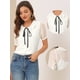 thumbnail image 2 of Allegra K Blusa Informal De Manga Corta Con Escote Plisado Y Lazo para Mujer Blanco S, 2 of 5