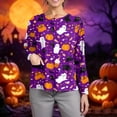 thumbnail image 2 of Domzest Halloween Holiday Women Scrubs Jacket Button Front Halloween Print Nurse Uniform Long Sleeve Cute Nurse Working Uniform Dark Purple 4XL, 2 of 5