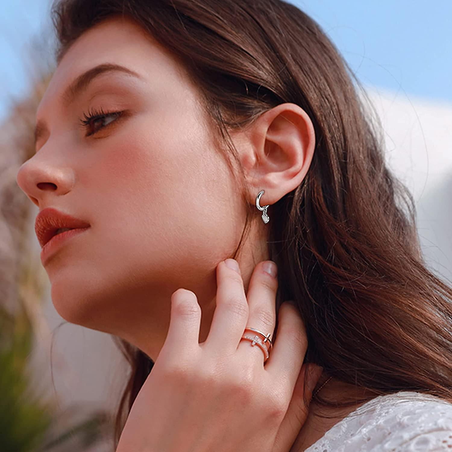 S925 Sterling Silver Heart Dangle Hoop Earrings For Women Girls Small Huggie Earring With Love Dangle Lightweight Sliver Rose Gold Sleeper Earrings Walmart