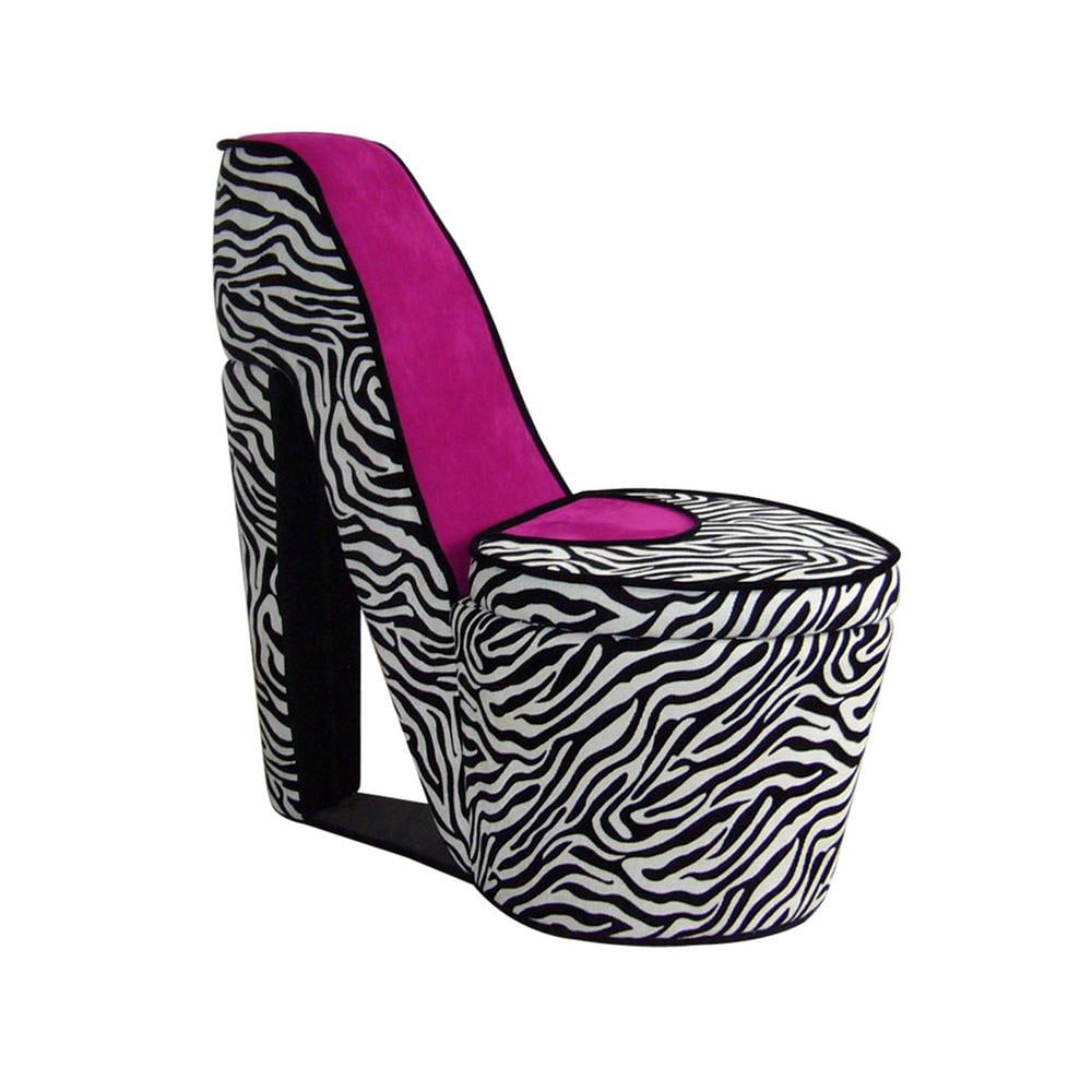 ORE International Pink/Black High Heels Storage Chair-Color:Pink Zebra