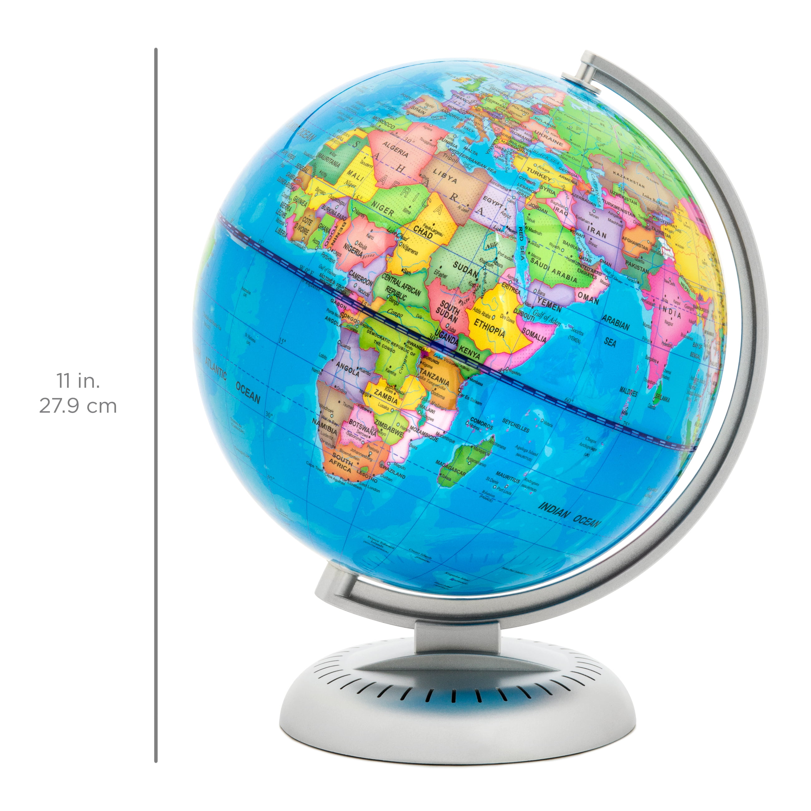 XHJZ-W 12.6 Inch Illuminated World Globe for Kids with Stand Capitals Countries Built-In LED Light Illuminates for Night View Easy-Read Labels of Continents Colorful 