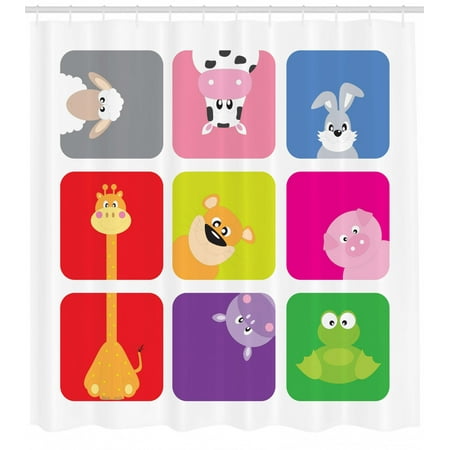 Nursery Shower Curtain Cartoon Animals In Colorful Frames Cute