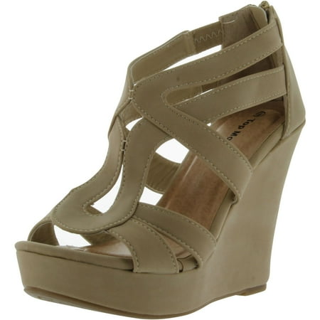 

Lindy 03 Strappy Open Toe Platform Wedge Beige 8.5