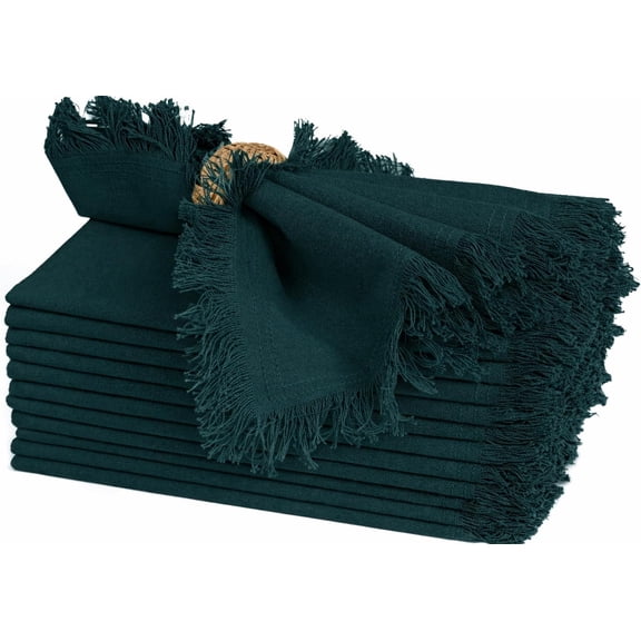 Bedding Craft Cotton Cloth Dinner Napkins Fringed Edge Soft Fabric Reusable Green Enigma 18 x 18 inch Set of 12