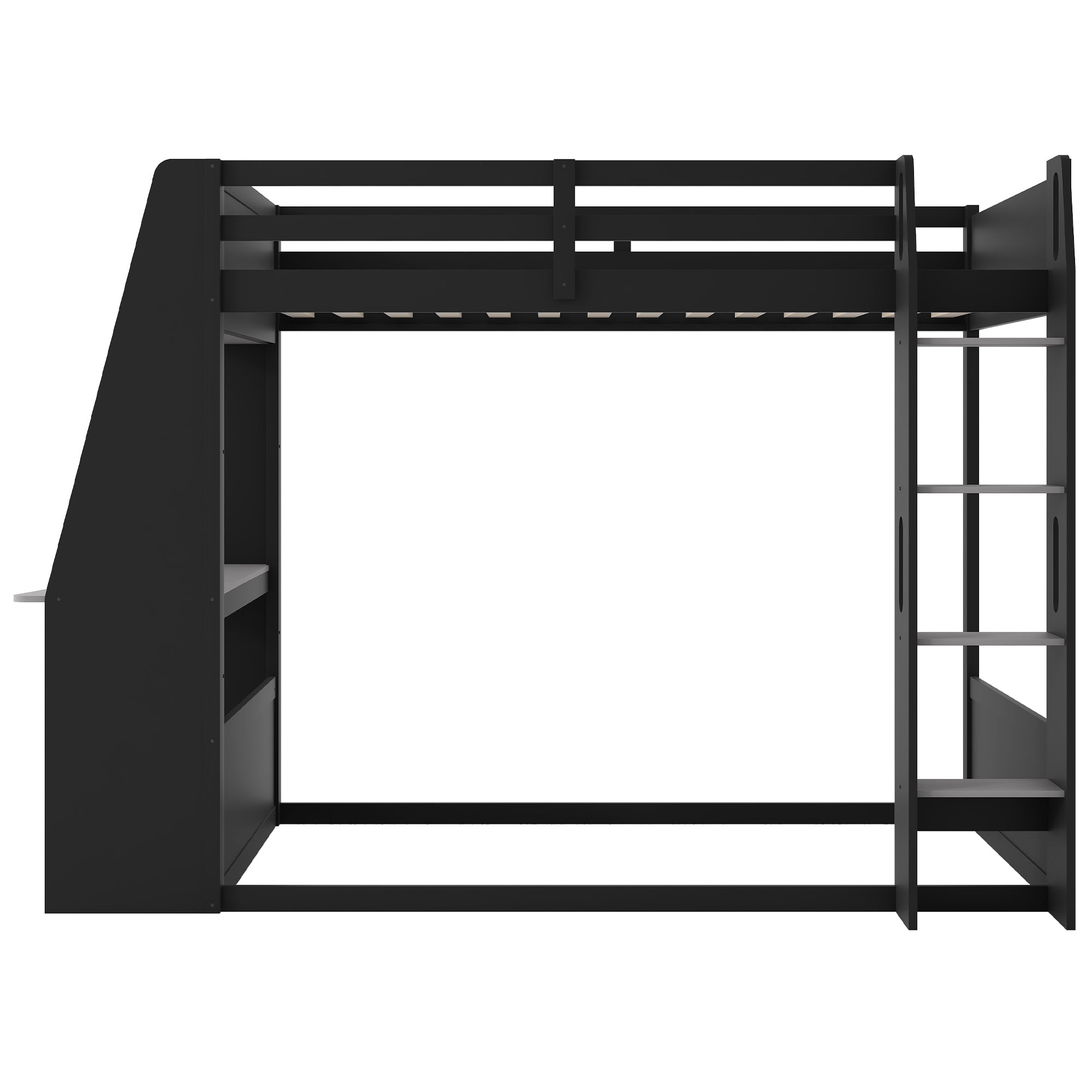 Euroco Wood Twin Size Bunk Bed with Desk and Shelves, Gaming Bed with LED Light and USB Charging, Grey