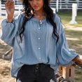 thumbnail image 3 of Blusa azul de manga larga transpirable con mangas farol y cuello redondo, talla XL, para uso diario informal para fiestas, 3 of 6