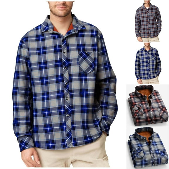 UVEASISHA Mens Plaid Shirt Jacket Big and Tall Casual Fleece Lined Shacket Long Sleeve Button Down Winter Jackets Regular Fit Fashion Outerwear with Pocket Blue 4XL