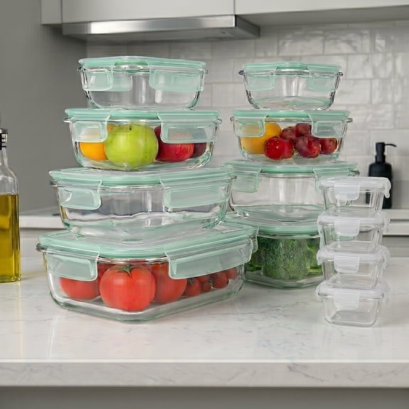 24 Pcs Airtight Glass Food Storage Containers - Glass Meal Prep Containers - Freezer to Oven Safe - Steam Release Valve BPA Free - Airtight Bento Boxes - Leak Proof (12 lids & 12 Containers)