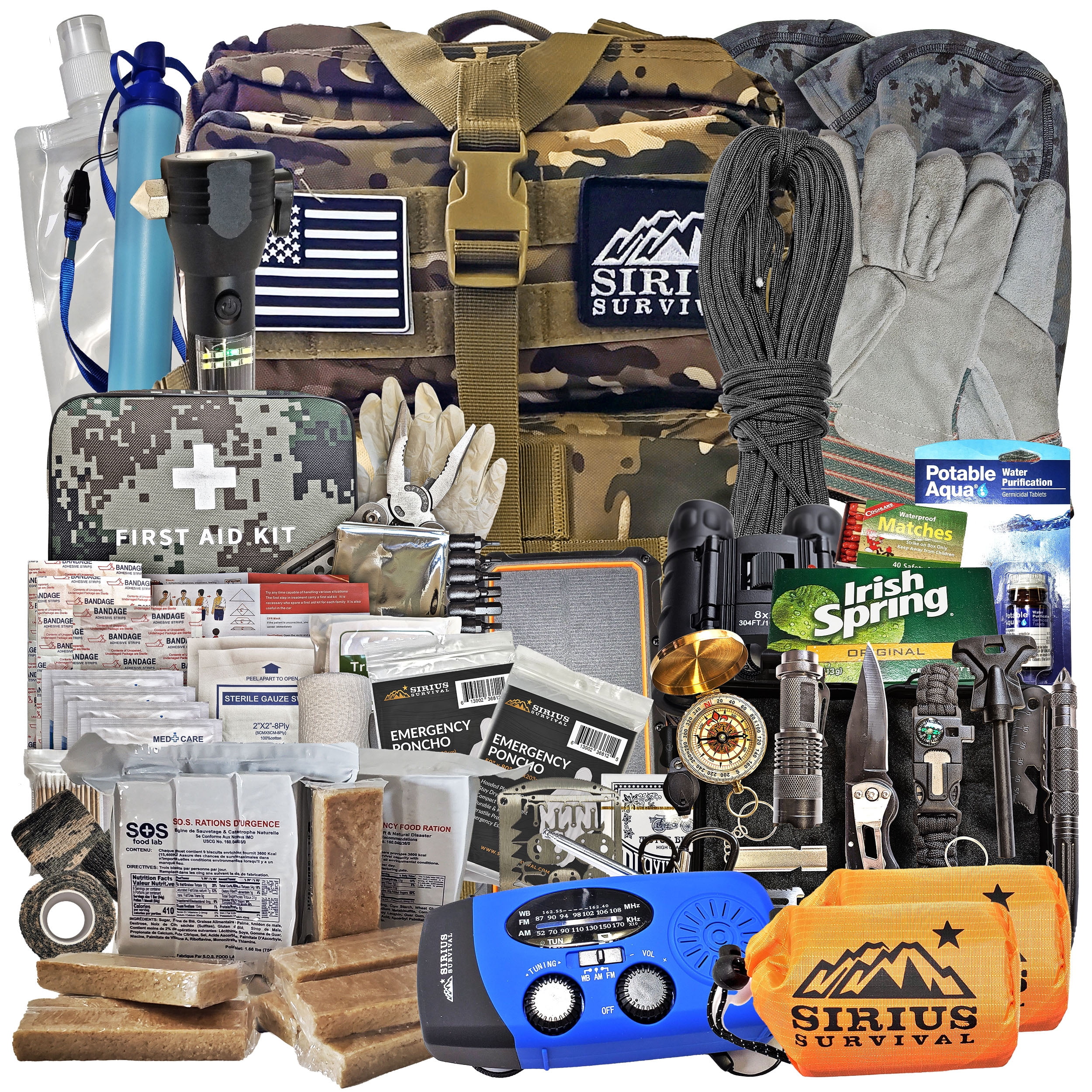 Pre-Packed Emergency Survival Kit/Bug Out Bag for 2 - Over 175 Total Pieces of Disaster Preparedness Supplies for Hurricanes, Floods, Earth Quakes & Other Disasters, Camo