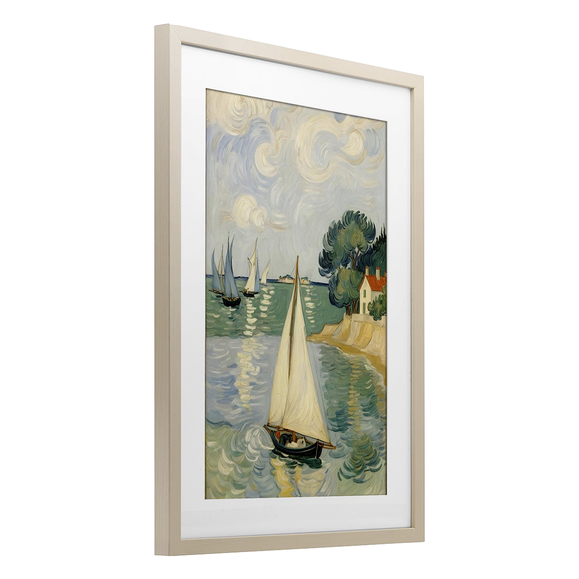 Stupell Industries Coastal Sailboats Under Swirling Clouds Birch Framed Print Under Glass, design by Angie Hawke